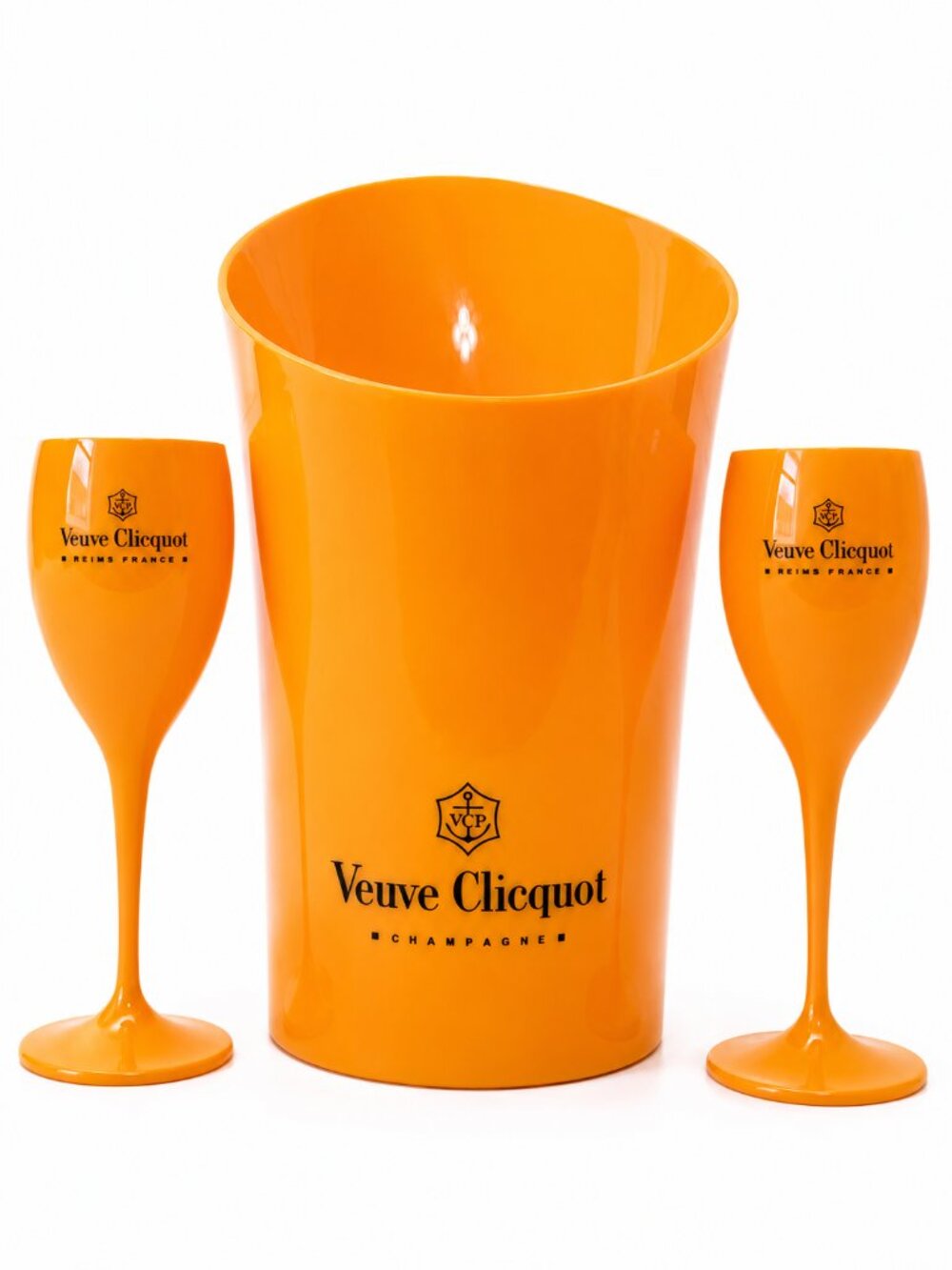 Veuve Clicquot Champagne Ice Bucket and 2 flutes New